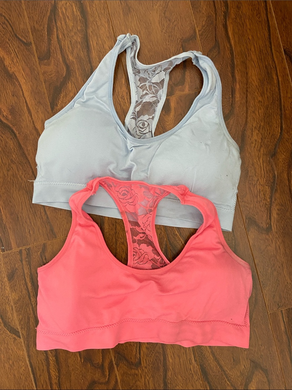 Lace-Back Wireless Sports Bralette set of two - Pink and Light Gray large size